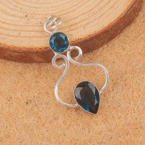 Blauer Saphir Edelstein Handarbeit 925 Sterling Silber Schmuck Anhänger als Geschenk - Bild 1 von 2