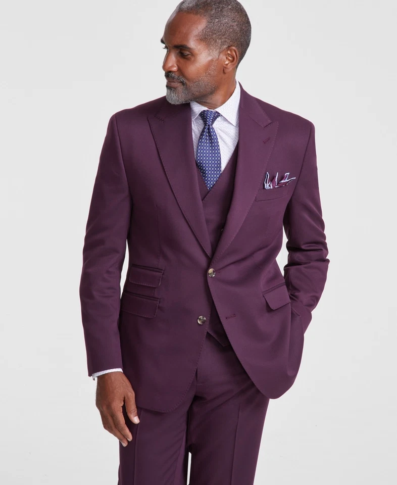 Tayion мужской классический крой костюм куртка Blazer 48 L фиолетовый твердый - Изображение 1 из 1