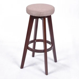 NEW! MODERN BACKLESS WOOD BEIGE LINEN BARSTOOL - 29" CONTEMPORARY BAR STOOL - Picture 1 of 4