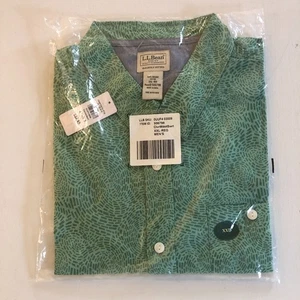 LL Bean Button Shirt mens XXL Reg NWT Short Sleeve Green Swirl Organic Cotton - Picture 1 of 10