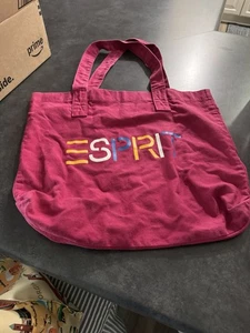 Vintage 90’s ESPRIT Hot Pink Logo Tote Carryall Shopper Bag Large Rainbow - Picture 1 of 9