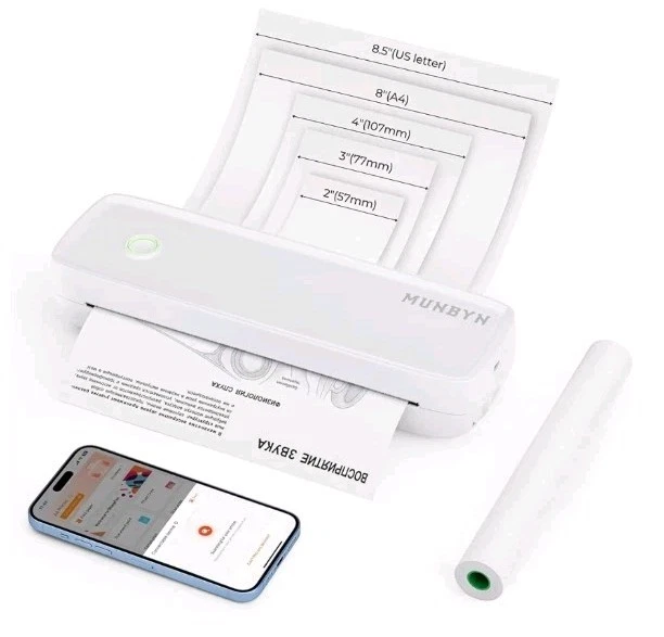 MUNBYN Portable Thermal Printer Wireless for Travel ITP04 White, A4 And 8.5*11 - Image 1 of 1