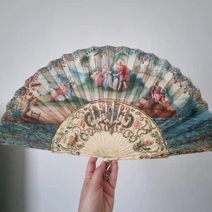 Antique 18th Century Painted Fan Louis XV Good Condition 18thC Hand Fan Ventaglio - Picture 1 of 24