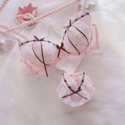 Conjunto de sutiã branco feminino 32B 32C 32D 34D 34C 36D 38C 40C roupa íntima feminina Lolita Girls Cos - Imagem 1 de 4