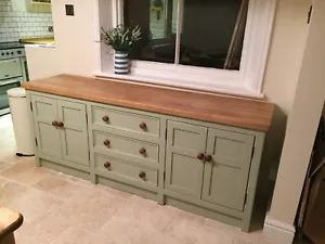 Hand Built Painted Solid Pine Freestanding Kitchen Base Unit With Oak Worktop. - Picture 1 of 1