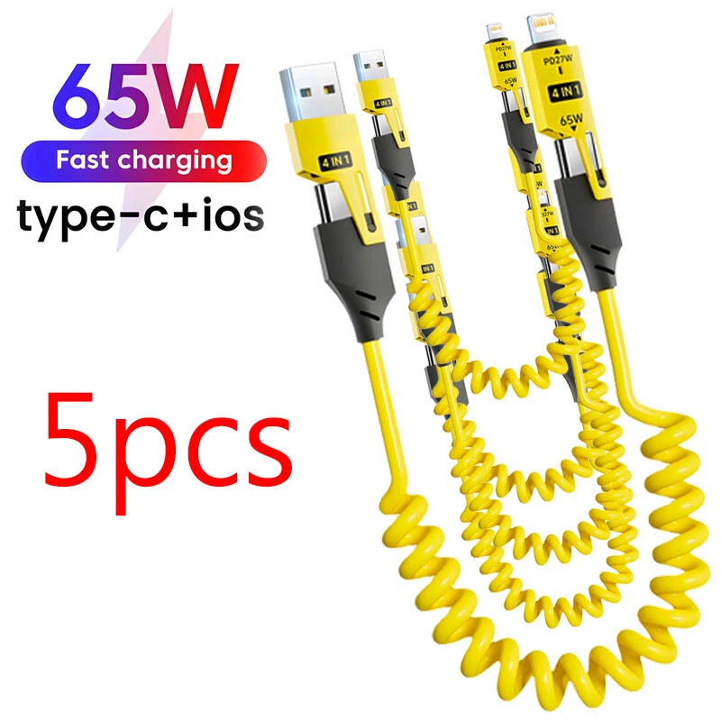 Cable de datos telescópico portátil de extensión de resorte 4 en 1 de 5 pies Foto 1 de 4