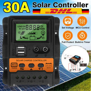 Solar Laderegler 30A Photovoltaik Laderegler mit Daul USB LCD Display 12/24V DE