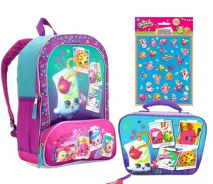 Shopkins Kids Girl 16" Backpack, Lunch Bag, +100 Stickers Bonus -School Book Bag - Picture 1 of 16