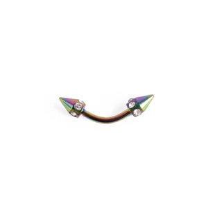 Curved Barbell Anodized Multi color With cone spike Crystal jewels 16G - Picture 1 of 5