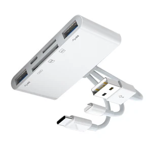 New 5 in 1 Memory Card Reader SD Card Reader USB OTG Adapter for iPhone/iPad - Afbeelding 1 van 13