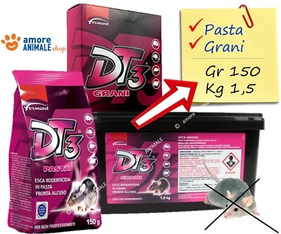 Formevet DT3 PASTA FRESCA o GRANI da 150 gr / 1,5 kg Topicida Veleno Topi Ratti