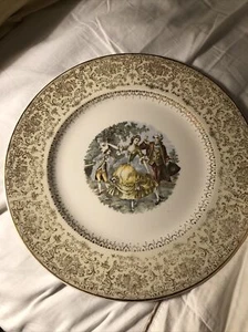 Vintage Imperial Salem 10 3/4”  China Plate Victorian Ladies 23K Gold Yellow - Picture 1 of 4