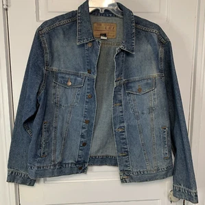 LEI Dark Wash Faded Worn In Denim Jean Jacket Womens Size Large Vintage 90's - Picture 1 of 7