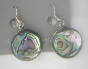 Earrings 3/4" Round large Abalone Shell Alpaca new - Picture 1 of 1