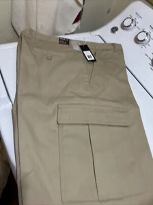 Men's Galaxy Size 34 Non-Belted Cotton Blend Cargo Shorts KHAKI Button Closure - Picture 1 of 5