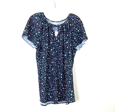 Новый с Ярлыками простой весело женщин туника верхний размер XL черный цветочный v-образным вырезом w/галстук трепетать рукав - Изображение 1 из 4