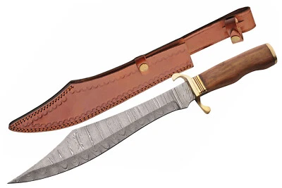 Cuchillo Bowie cimitarra de acero Damasco espada corta 17,5 pulgadas con funda de cuero Foto 1 de 4