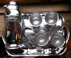 Vintage Art Deco Mid Century Chrome Plated Cocktail Shaker Tray 4 Glasses Set SO