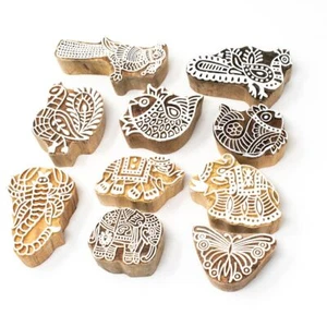 Set of 10 Wooden Printing Block Stamp Pottery Textile Fabric Stamp Border D24 - Picture 1 of 4