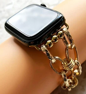 Braided Gold Color Chain Band for Apple Watch 7 6 5 4 3 2 SE 38 40 41 42 44 45mm - Picture 1 of 9