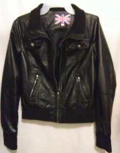 Miss London Stylish Beautiful Full Zip Quality Black FAUX Leather Jacket Size M - Picture 1 of 8