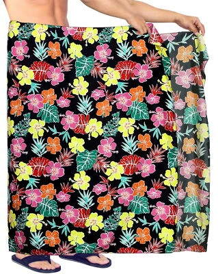 LA LEELA Men's Hawaiian Sarong Bathing Towel Beachwear 78"X42" Black_Y590 - Изображение 1 из 3