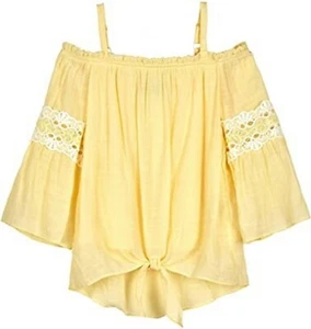 Amy Byer Yellow Long Sleeve Tie Front Off-The-Shoulder Top Size M(10-12) - Picture 1 of 9