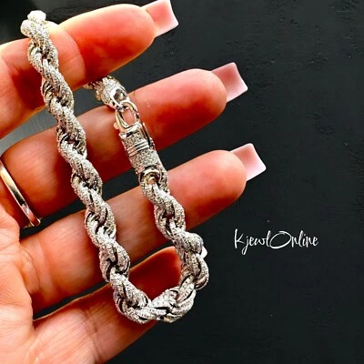 "Brazalete de cuerda de 8"" de moissanita de lujo de plata de ley 925 de 7 mm con certificación VVS 5,46 ctw" Foto 1 de 4