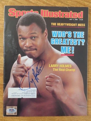 HOFer LARRY HOLMES signed Sports Illustrated July 1, 1985 Magazine PSA AO89979 - Image 1 of 4
