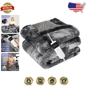 Luxurious Electric Heated Blanket - Soft Sherpa & Flannel - 10 Heat Levels, Gray - Picture 1 of 9