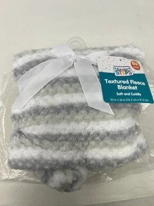 SWIGGLES LUXE Fleece Blanket Blue Grey White Stripe 30x36 NEW Baby Gift Soft - Picture 1 of 3