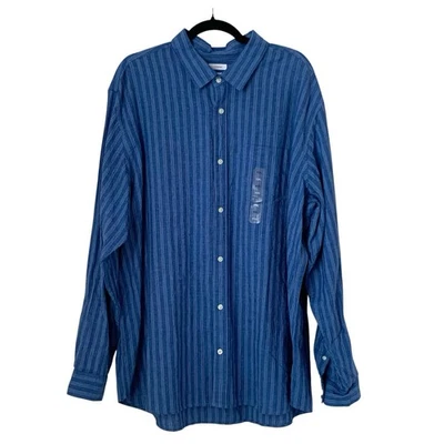 NWT GAP Shirt Men XXL Blue Stripe Linen Cotton Button Up Beach Coastal Preppy - Image 1 of 4