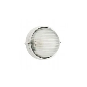 Applique Esterno Piccola Industriale Tonda Alluminio E Vetro Bianco 1 Luce E27 - Foto 1 di 2