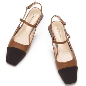 C.Paravano Felicia braun & schwarz Square Toe Slingback Ballerinas Größe US 8 / 39 NEU - Bild 1 von 12