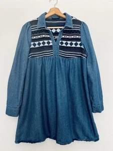 Blu Pepper Denim Chambray Aztec Tunic Shirt Sz M Took Tab Long Sleeve Boho - Picture 1 of 12