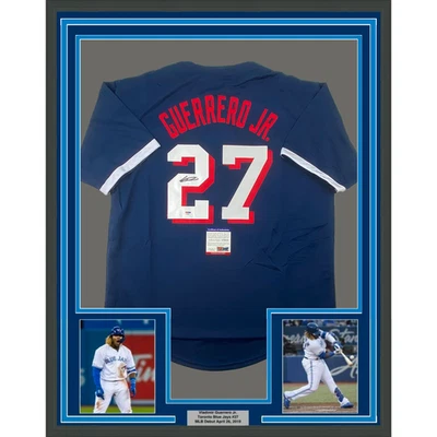 Framed Autographed/Signed Vladimir Vlad Guerrero Jr 33x42 Blue Jersey PSA COA - Image 1 of 2