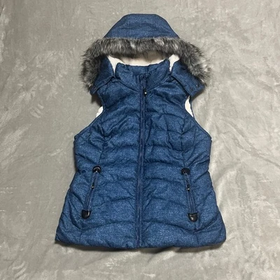 Зеленый чай пуховик жилет меха капюшон джинсовой ткани выглядят синий выстеганная теплая зимняя верхняя одежда M - Изображение 1 из 4