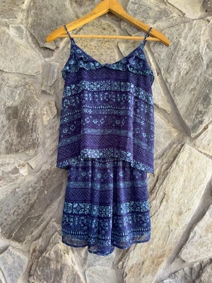 Mameluco Xhilaration para mujer XS azul de una pieza floral Foto 1 de 4