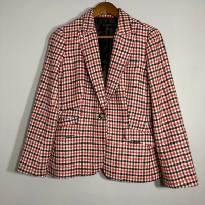 Talbots Petite Women Size 10P Wool Blend Plaid Blazer Jacket Elbow Patch - Image 1 of 4
