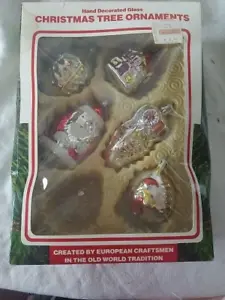 5 VTG European OLD WORLD Hand Decorated Christmas Mercury Glass Ornaments  - Picture 1 of 8
