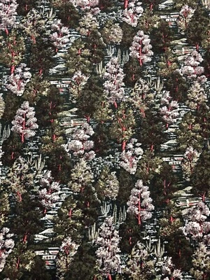 Forest Scene Fabric Hollytex Screen Print Trees  OOP BTFQ - Image 1 of 3