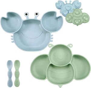 2 Pack Silicone Suction Plates for Baby, Divided Unbreakable Toddler Plate with  - Picture 1 of 9