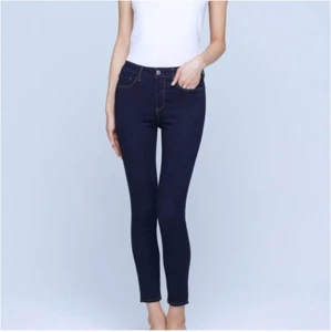 Pantalones de mezclilla L'AGENCE Margot Midnight ajustados tiro alto azul talla 25 entrepierna 27" - Imagen 1 de 7