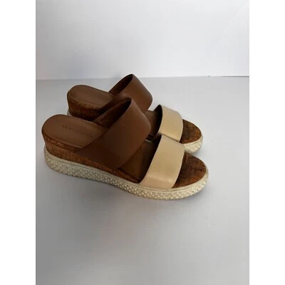 Aerosoles Platform Sandals Cork Wedge Two-Strap Slides Comfort tan cream size 10 - Image 1 of 4