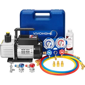 3.5CFM 1/4hp Air Vacuum Pump HVAC Refrigeration AC Manifold Gauge Set with Case - Picture 1 of 7