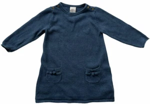 H and M Baby Sweater Dress Girls size 6M Blue Cotton Knit Shift with Pockets - Picture 1 of 8