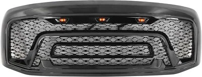 For 2006-2009 Dodge RAM Gloss Black Front Hood Mesh Grill Guard w/Signal Lights - Image 1 of 4