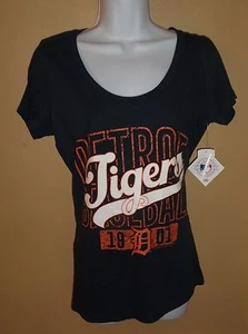 Sz M Slim Fit V Neck Detroit Tigers T Shirt Blue Orange Womens Juniors nwt - Picture 1 of 2