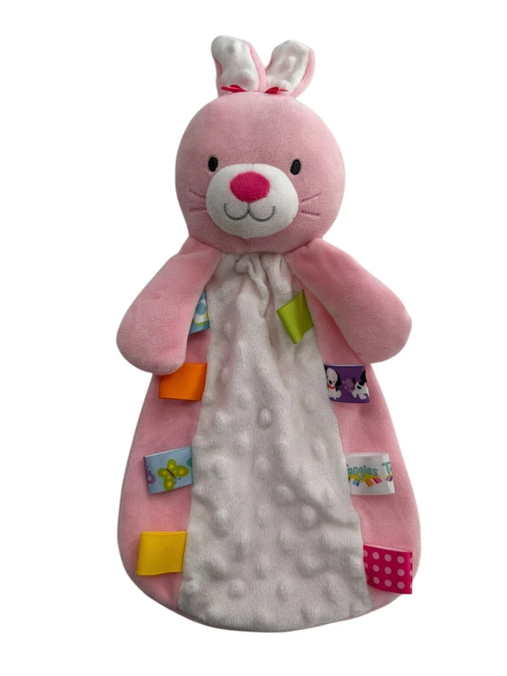 Manta de seguridad Taggies Pink Bunny Baby Lovey etiquetas texturizadas felpa suave Pascua a Foto 1 de 4