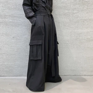 Pantalones para hombre de cintura alta pierna ancha sueltos de bolsillo gótico Kendo Hakama negros - Imagen 1 de 12